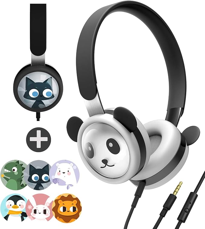 不锈钢可调节头带,食品级硅胶皮,音量限制听力保护,diy 图案有线耳机